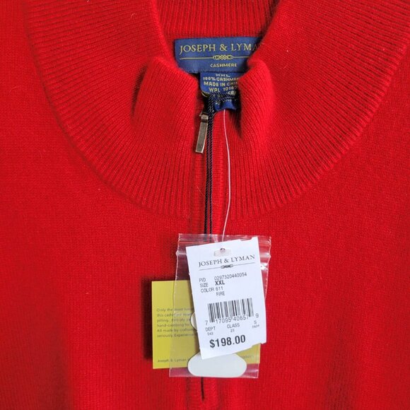 NWT – Joseph & Lyman Men’s Red ¼ Zip Up 100% Cashmere Sweater (Size: XXL) - Picture 2 of 7